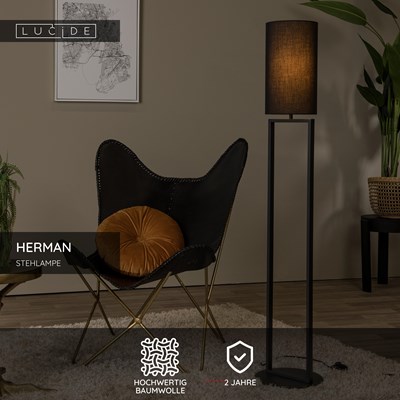 Lucide HERMAN - Stehlampe - Ø 26 cm - 1xE27 - Schwarz